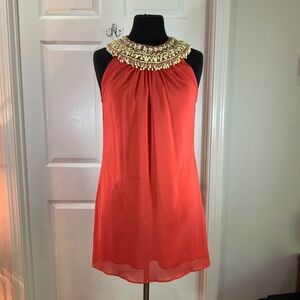 Haute Hippie Beaded Coral Sleeveless Boho Mini Dress Size XS